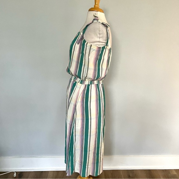 H&M Cream Pastel Purple Green Plaid Stripes MIDI Dress Size 12 - Picture 2 of 11